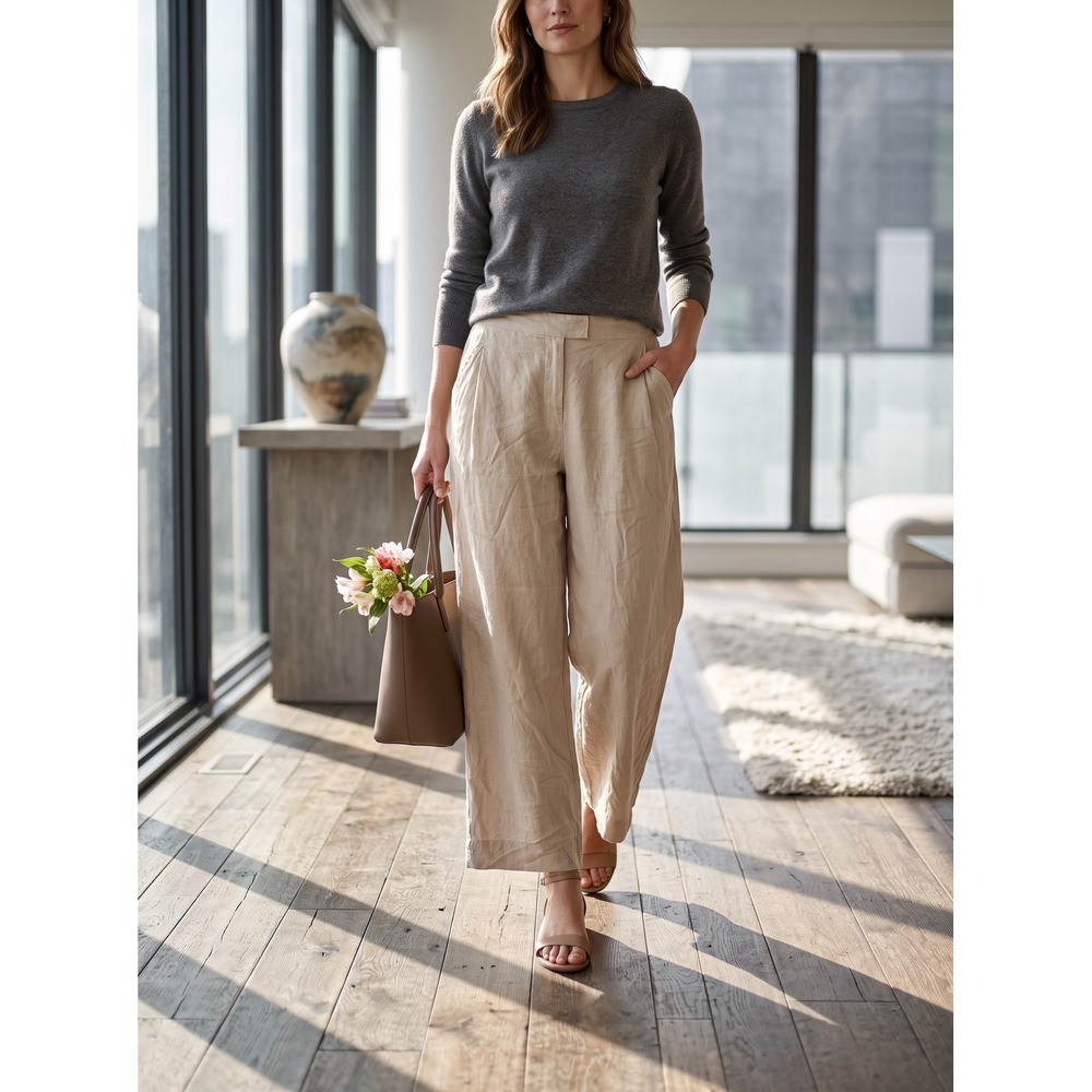 Coastal Madewell Linen Blend Wide Leg Trouser Pants Tan Khaki 28 Summer Boho
